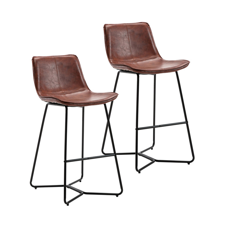Avri Faux Leather Bar Stool, Brown, Counter Stool (27" Seat Height)