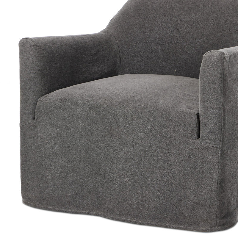 Lowell Slipcover Swivel Chair, Blue Linen
