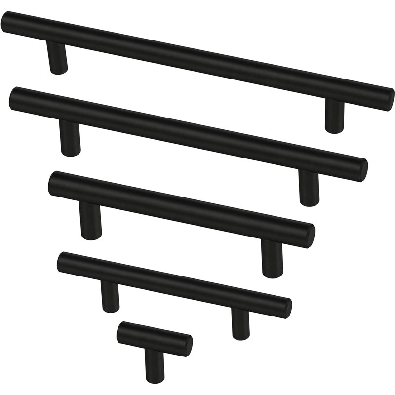 Poignée ronde, Noir mat, Longueur du bouton: 1,25 po