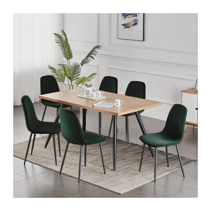 Wellersburg Modern Velvet Upholstered Armless Dining Chair, Deep Green Velvet, Black