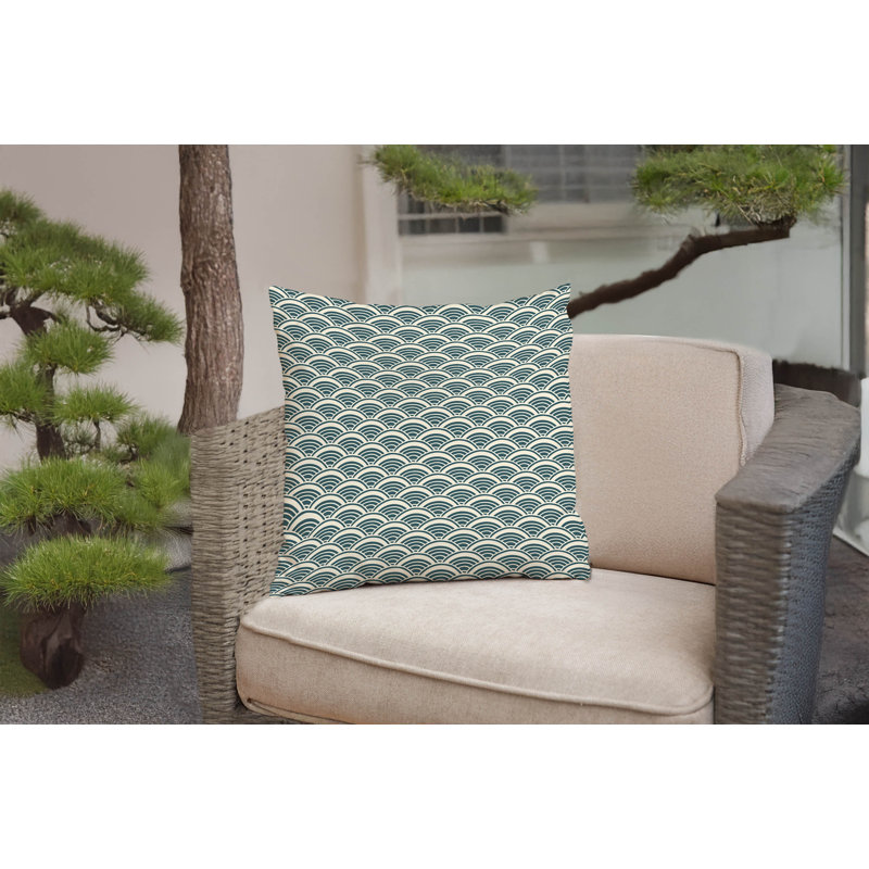 Coussin décoratif Bold Seigaiha, Carré 20 po, Turquoise poussiéreux géométrique