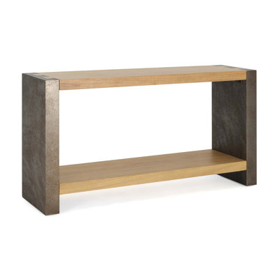 Vintage Industrial Console Table With Dovetail Joinery And Distressed Wood Veneer Finish