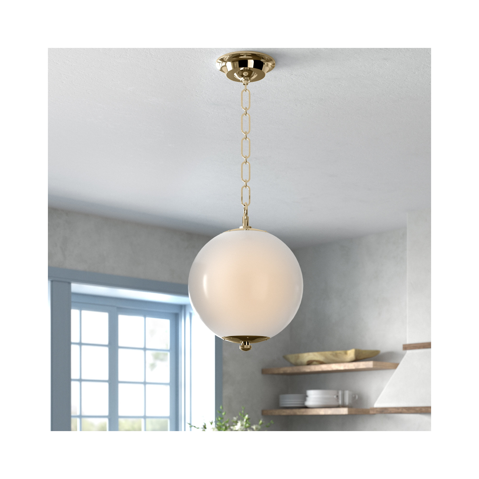 Sphere No.1 Pendant by Mark D. Sikes, 20.5" H x 16" W x 16" D, Aged Brass
