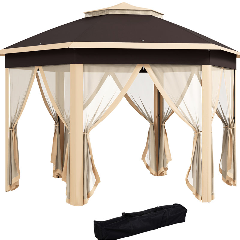 Pavillon de jardin escamotable hexagonal 13,3 pi X Structure en acier pour patio, jardin, mariage, fête, filet à 6 fermetures à glissière, facile à transporter