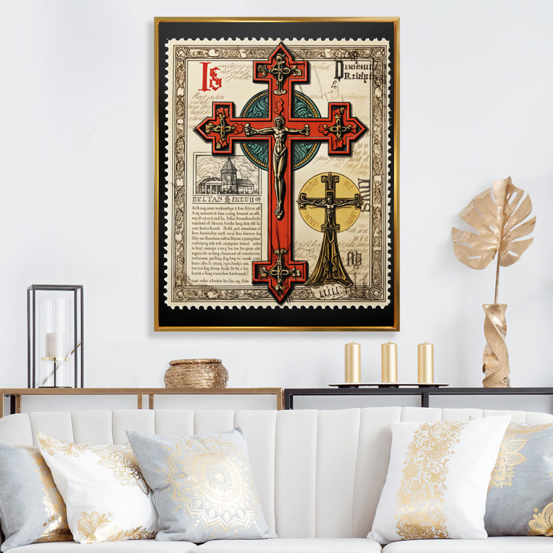 Sacred Cross Retro Red Illustration sur toile, Cadre photo blanc, H 32 po x l 24 po