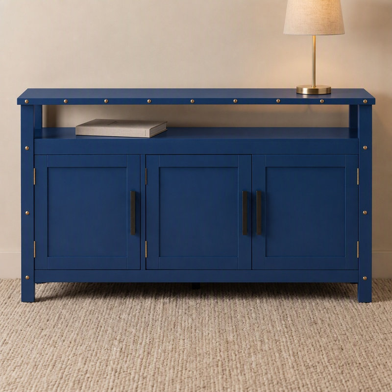 Buffet en bois de 140 cm avec rangement à 3 portes, Marine
