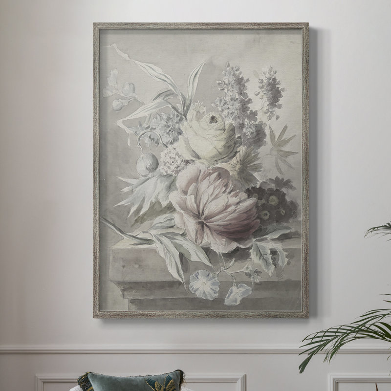 Impression florale vintage encadrée Lxxxix - bois massif, H 11 po x l 9 po
