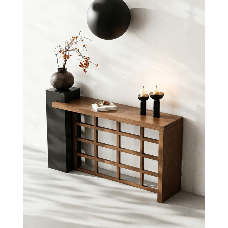 Grid Open Frame Solid Pine Console Table, 33.5" H x 47.2" W x 13.8" D