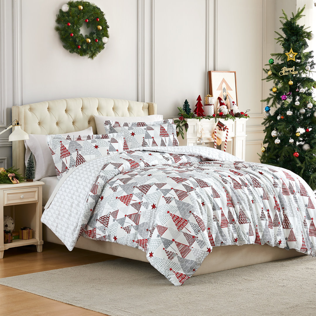 Merry and Bright Oversized Reversible Holiday Bedding Down Alternative Comforter Set with shams SouthShore Fine Linens 