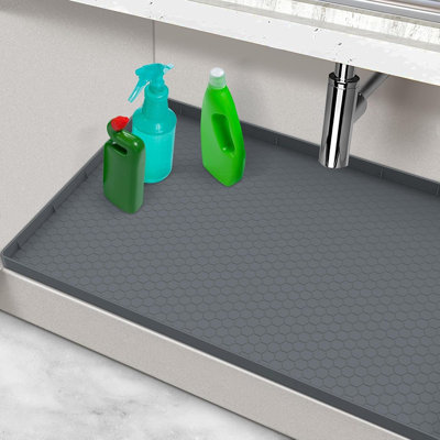 Waterproof Silicone Under Sink Mat, Cabinet And Shelf Liner For Kitchen And Bathroom, Gray