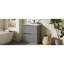 Meuble-lavabo gris 30 po avec tiroirs d'extension, glissières de tiroir à fermeture en douceur, cuve en céramique séparée, finition lustrée de 6 po de profondeur, 17,5 po, meuble-lavabo à cloison Smart-499767718