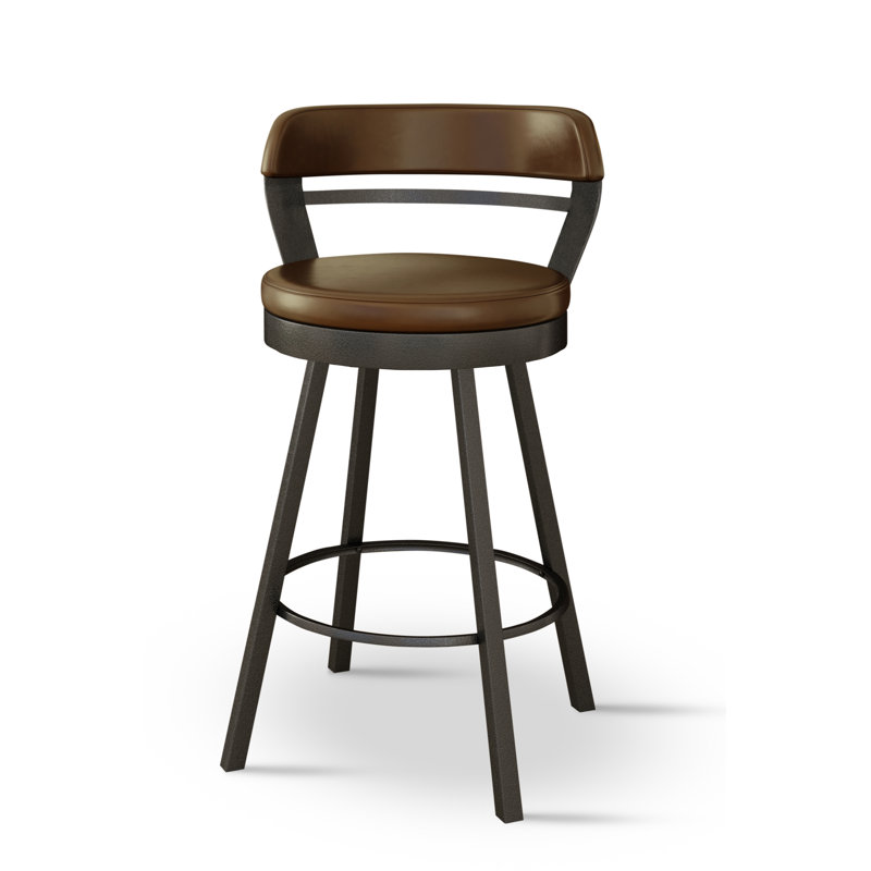 Neufeld Swivel Upholstered Counter Stool with Metal Frame, Dark Brown, Bar Stool (30" Seat Height