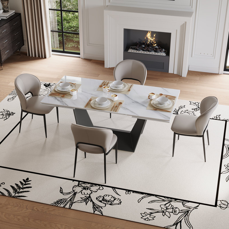Table de salle à manger extensible en pierre pour 4 à 8 personnes, ensemble de table de salle à manger rectangulaire moderne avec 8 chaises