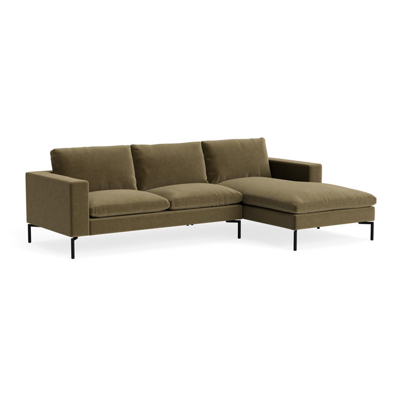 MTO - The New Standard Sofa with Arm Chaise with Black Legs, Right, Moss Velvet
