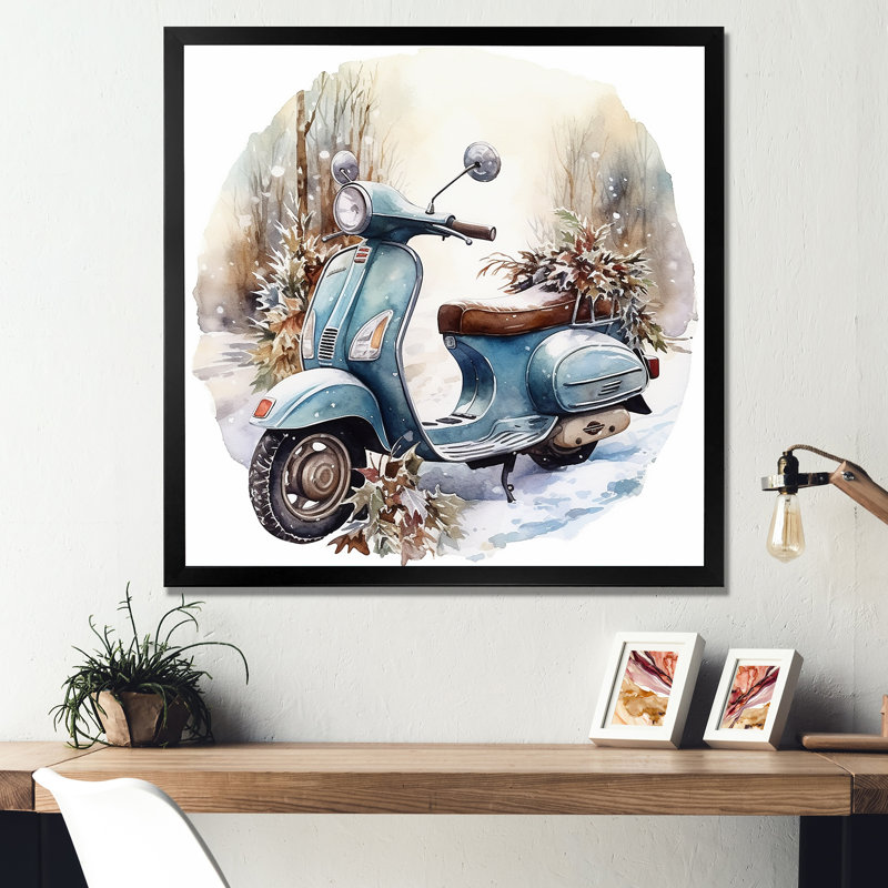Charme de scooter en hiver, Cadre simple noir, H 16 po x l 16 po x P 1 po