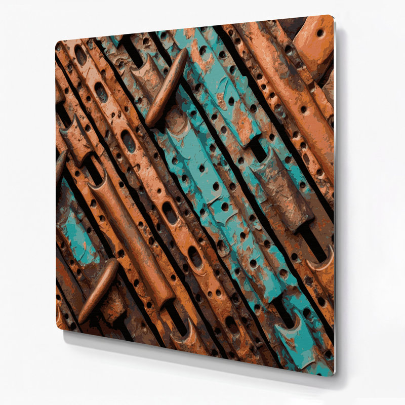«Southwestern Cowboy Horseshoe 69», art mural en métal brun, H 384 po x l 384 po x P 0,05 po