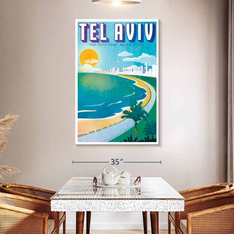 Affiche rétro de Tel-Ville qui ne s'arrête jamais, H 51 po x l 34 po
