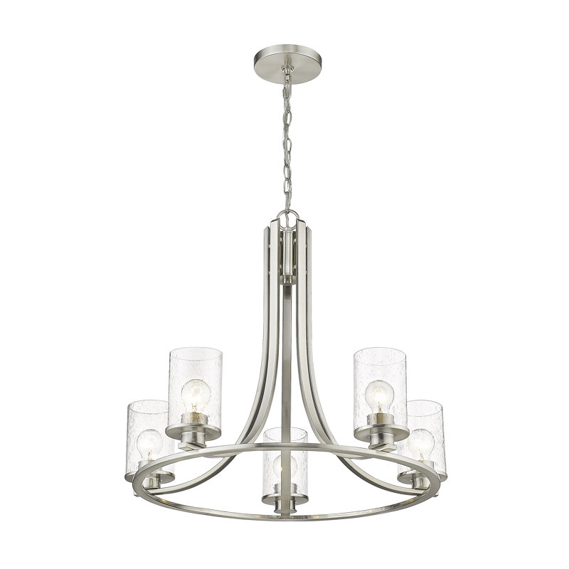 Beckett 5 - Light Steel Dimmable Wagon Wheel Chandelier, Brushed Nickel