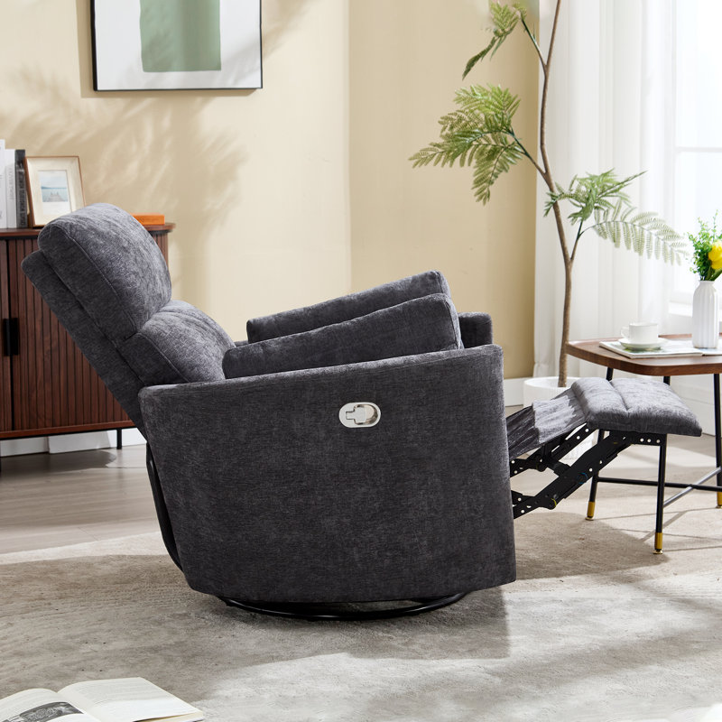 Experience Unmatched Comfort: Luxury Swivel Rocker Manual Recliner with Adjustable Pillows, Dark Gray