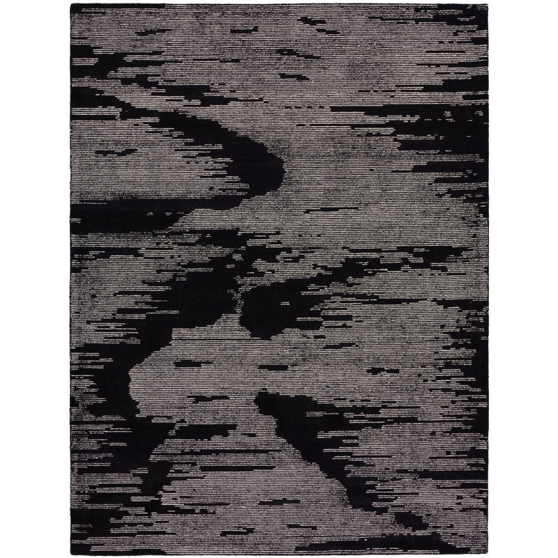 Abstract Area Rug in Black/Ivory, Rectangle 7'9" x 9'9"