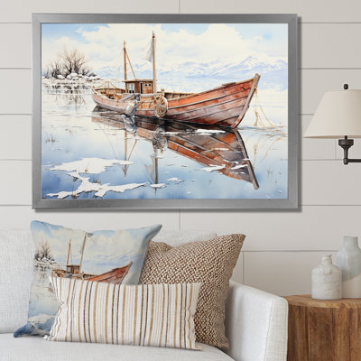 Rouge et blanc, bateau de pêche d'hiver Tranquility II - art mural minimalisme