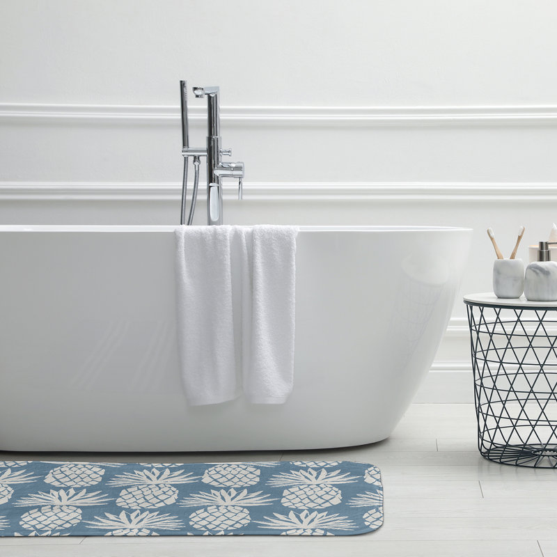 Tapis de bain à motif ananas, L 17 po x L 24 po, Bleu clair