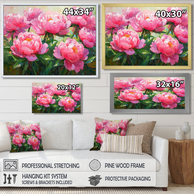 Pe pivoines par The Spring Field I - pivoines, reproduction d'art sur toile encadrée, H 30 po x l 40 po, Noir