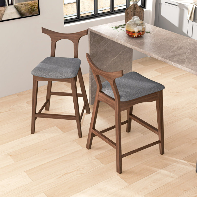 Chaise de comptoir carrée rembourrée en bois massif Hester (ensemble de 2)