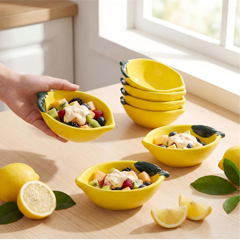 Bols de service en céramique et citron, petits bols à trempette, lavables au micro-ondes, dessert empilable (jaune / 6 pièces)
