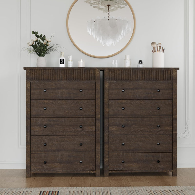 80 cm W Chest of 5 Drawers, Brown