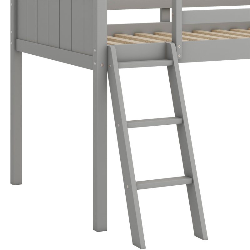 Lit mezzanine bas en bois avec échelle, l'échelle peut être placée à gauche ou à droite, Gris
