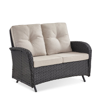 Durtche 2-Person Wicker Outdoor Patio Loveseat Glider with Cushions