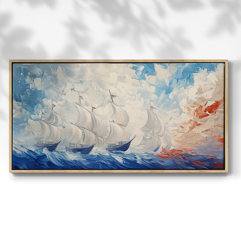 Nautical Series-XCIV- Toile tendue avec châssis tendue - Prêt à accrocher, H 17 po x l 33 po, Naturel