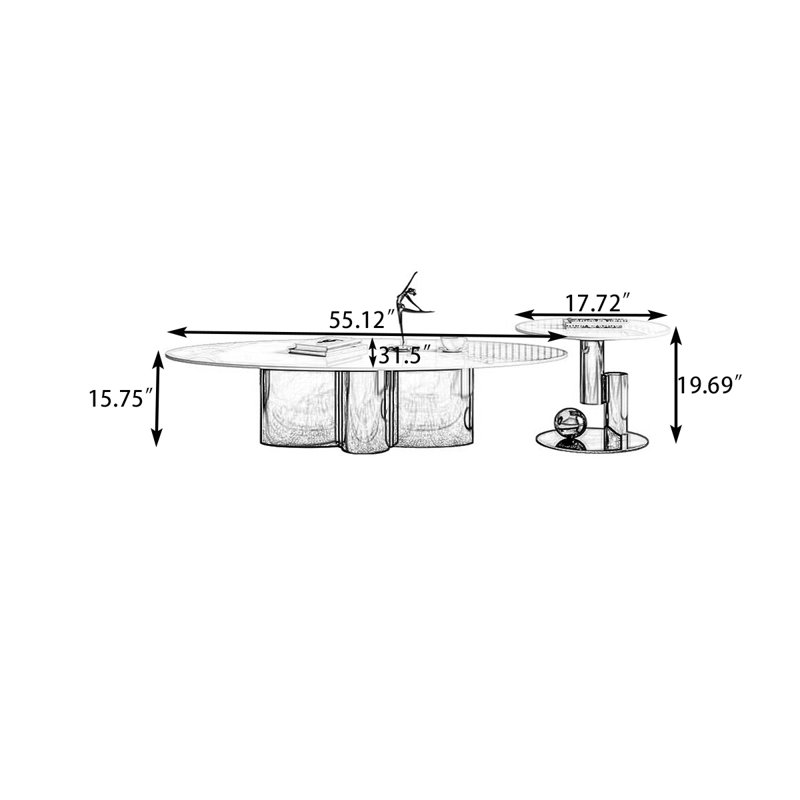 Ensemble de tables basses gigognes Luxury, Pandora Pattern / Gold Titanium, 19.69" H x 72.83" W x 31.5" D