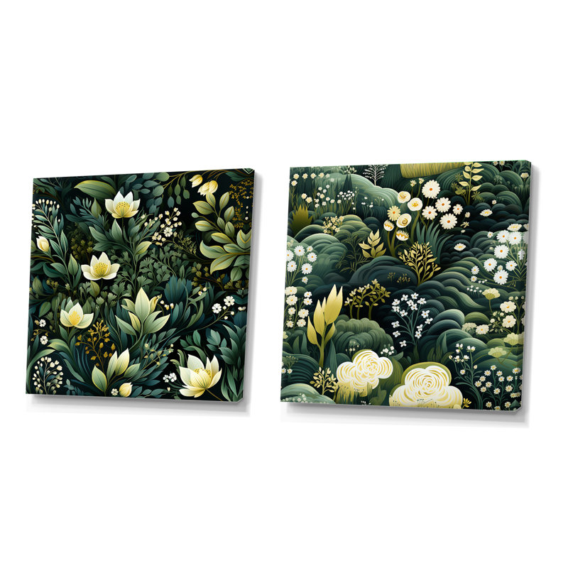 Winchcombe - Ensemble de 2 collages carrés botaniques abstraits, H 16 po x l 33 po, Toile tendue