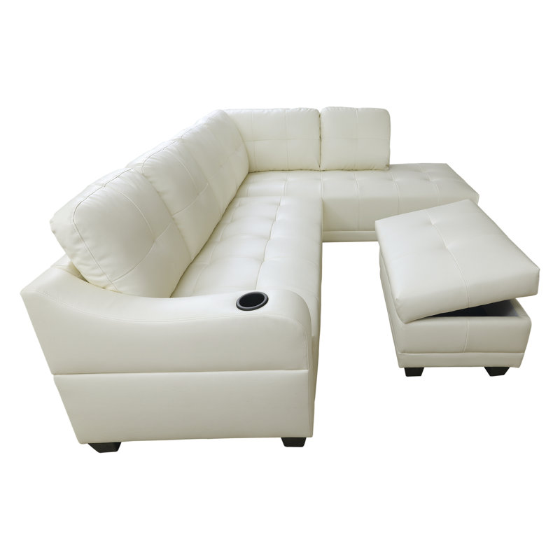 Sweetgrove Faux Leather L-Shaped Sectional, Right Hand Facing, Faux Leather White