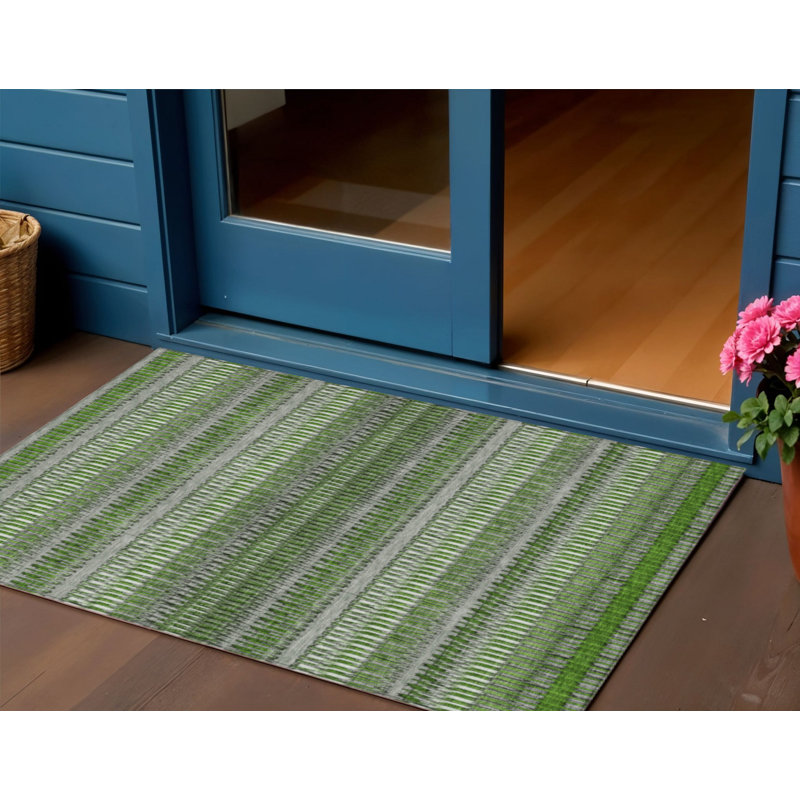 Tapis vert lavande à rayures 3 pi x 5 pi vert et ivoire