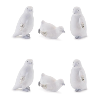 Mini figurines de pingouin blanc avec des ailes scintillantes (ensemble de 6)