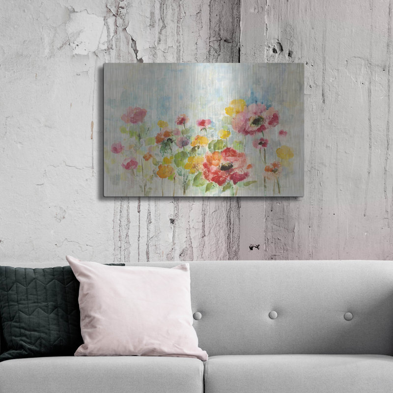Art mural en métal «Summer Rain Floral» par Silvia Vassileva, Luxe, H 24 po x l 36 po
