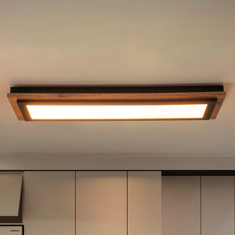 21.3" Rectangular Modern Farmhouse Wood LED Panel Flush Mount Low Profile Ceiling Light