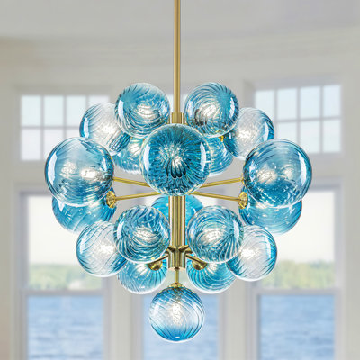 Beybut 19 - Light Tiered Blue Swirled Glass Bubble Chandelier