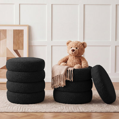 Round Storage Ottoman Boucle Ottoman with Storage Removable Set of 2