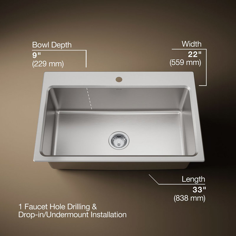Prologue 33" L x 22" W x 9" D Top-Mount/Undermount Kitchen Sink