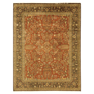 Hand Knotted Wool Area Rug in Rust And Brown