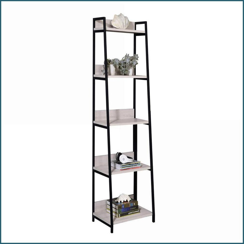 Bookshelf, 5-Tier Industrial Style, Natural &amp; Black | Wood+Metal | Open Back