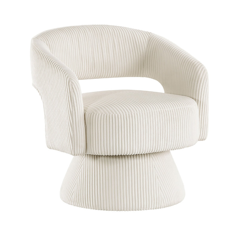 Fauteuil d'appoint pivotant Rayne, velours côtelé ivoire, base pivotante ronde en métal, Ivoire ivoire
