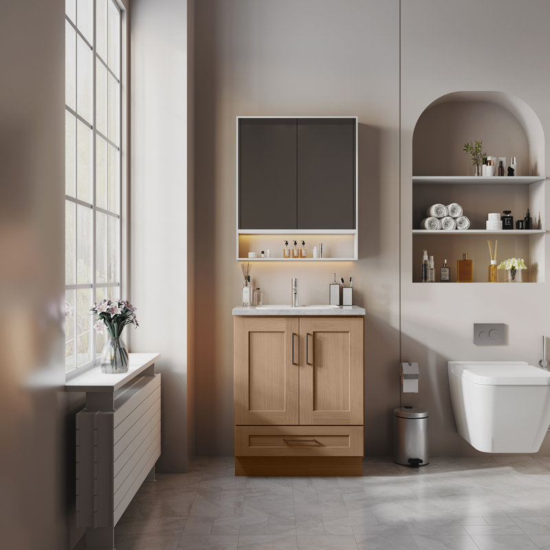 Armoire de salle de bain en bois massif prêt à assembler avec comptoir Shaker - comptoir non inclus, Chêne Redondo