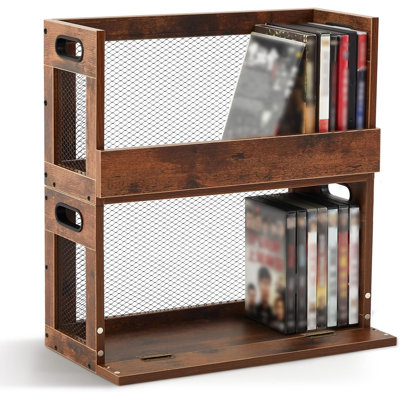 Ensemble de 2 présentoirs en métal et en bois avec porte-film et support pour DVD