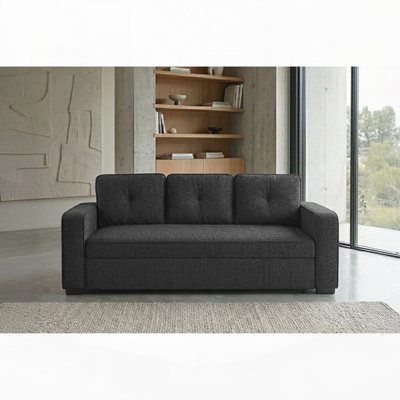 Sleeper Sofa with Pull out Bed Convertible Sofa in Black Chenille Fabric Living Room Furniture 1pc