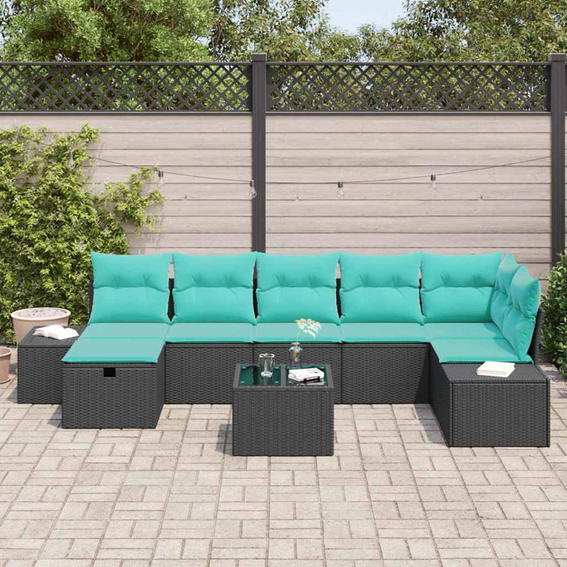Ensemble de canapé de jardin avec coussin vidaXL 8 pièces vidaXL, Coussin bleu / cadre noir